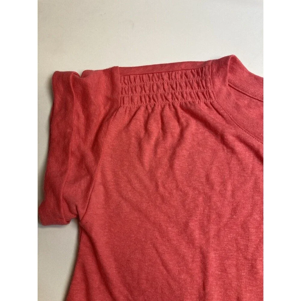 Talbots Women's Red Solid Scoop Neck Smocked Short Sleeve Knit T-Shirt XS